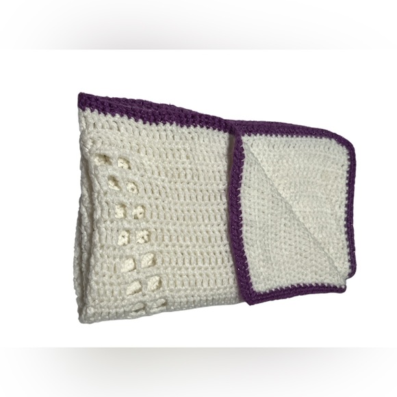 Handmade Crochet Blanket White and Purple - Picture 1 of 5